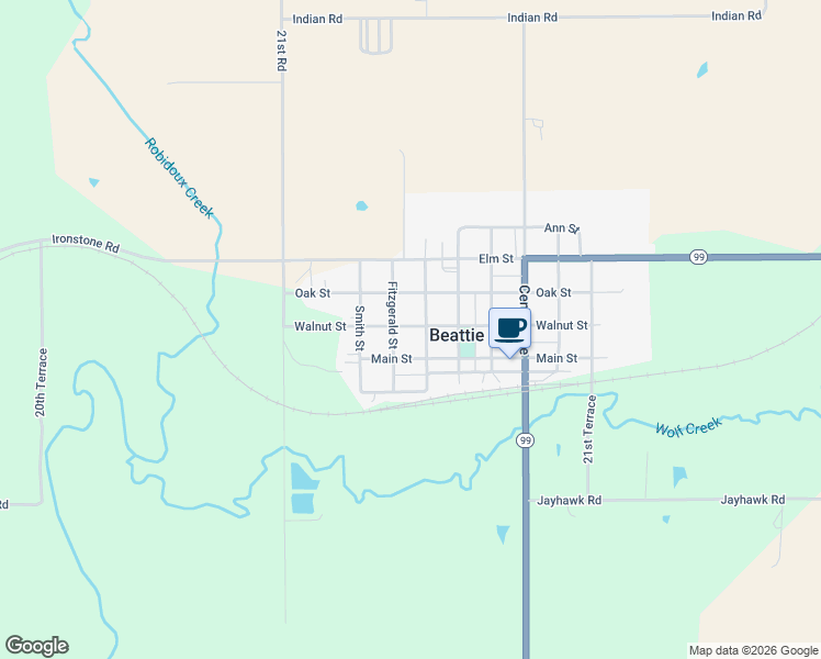 map of restaurants, bars, coffee shops, grocery stores, and more near 1012 Main Street in Beattie