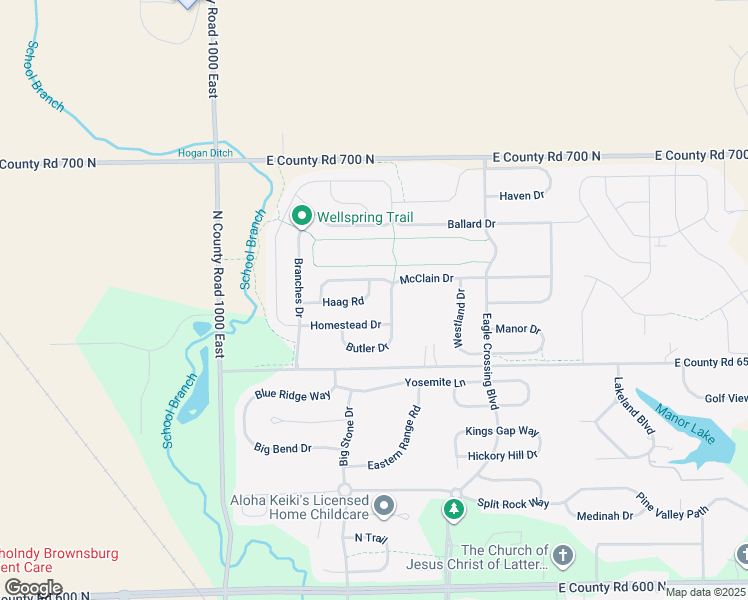 map of restaurants, bars, coffee shops, grocery stores, and more near 6621 Wellspring Drive in Brownsburg