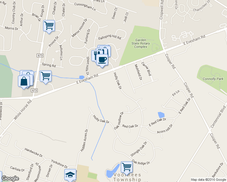 map of restaurants, bars, coffee shops, grocery stores, and more near 1000 Holly Oak Drive in Voorhees Township