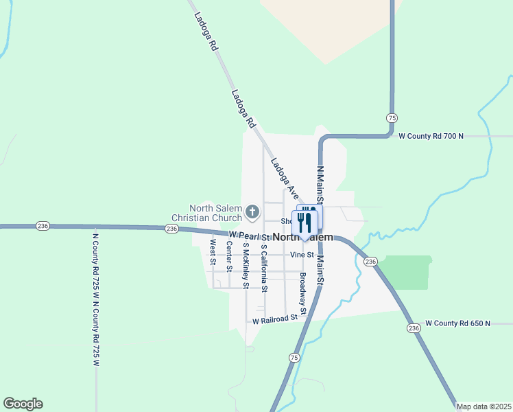 map of restaurants, bars, coffee shops, grocery stores, and more near 102 North California Street in North Salem