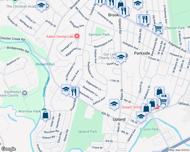 map of restaurants, bars, coffee shops, grocery stores, and more near 3557 Swiftwater Lane in Brookhaven