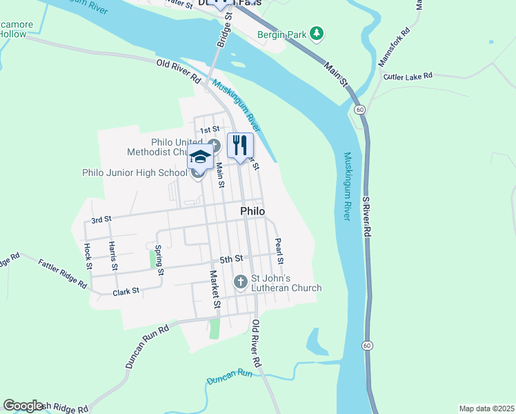 map of restaurants, bars, coffee shops, grocery stores, and more near 369 Water Street in Philo