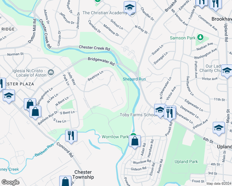 map of restaurants, bars, coffee shops, grocery stores, and more near 177 Megan Circle in Aston