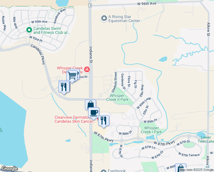 map of restaurants, bars, coffee shops, grocery stores, and more near West 89th Drive in Arvada
