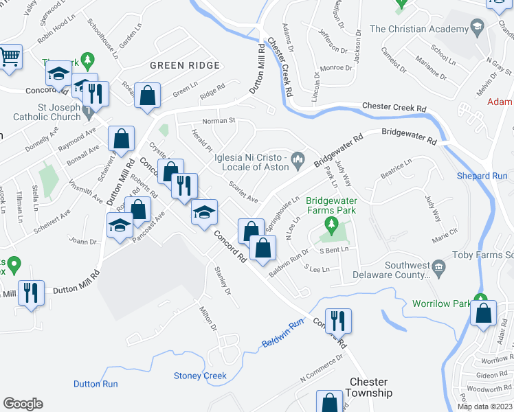 map of restaurants, bars, coffee shops, grocery stores, and more near 2230 Bridgewater Road in Aston
