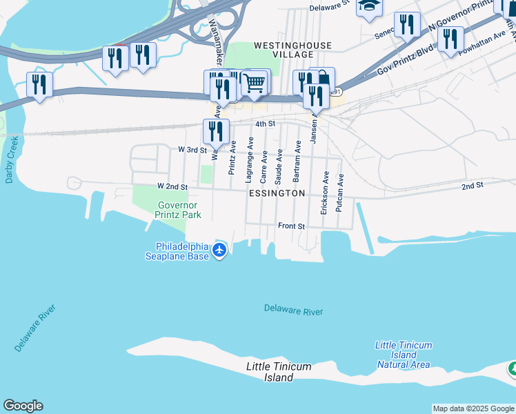 map of restaurants, bars, coffee shops, grocery stores, and more near 128 Carre Avenue in Tinicum Township