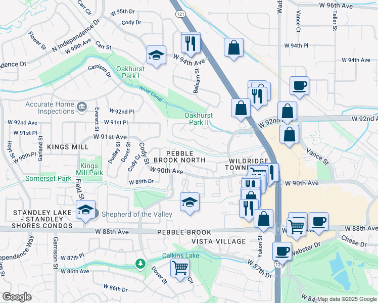 map of restaurants, bars, coffee shops, grocery stores, and more near 8305 West 90th Place in Broomfield