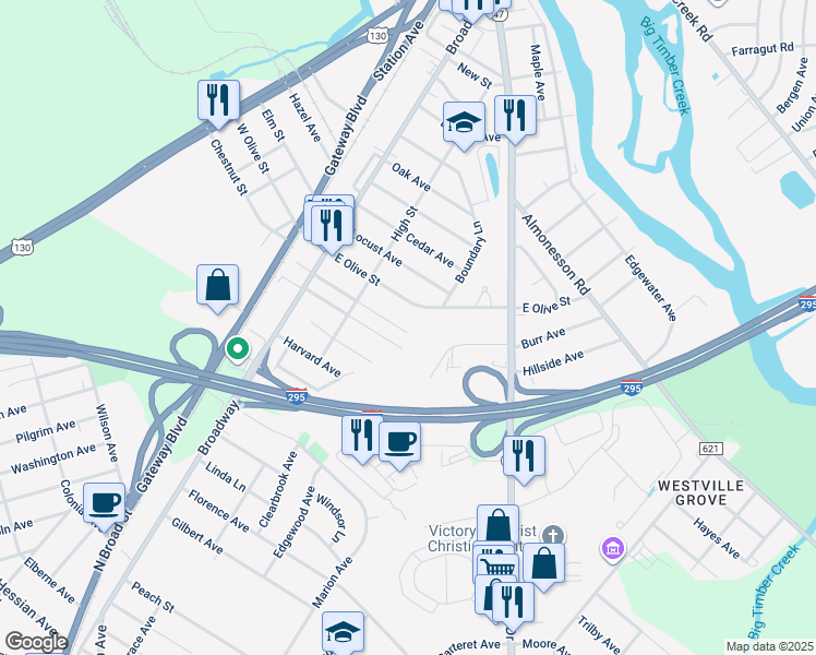 map of restaurants, bars, coffee shops, grocery stores, and more near 161 Walnut Street in Westville