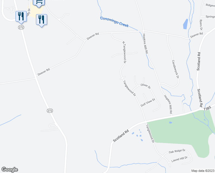 map of restaurants, bars, coffee shops, grocery stores, and more near 2 Fair Winds Lane in Quarryville