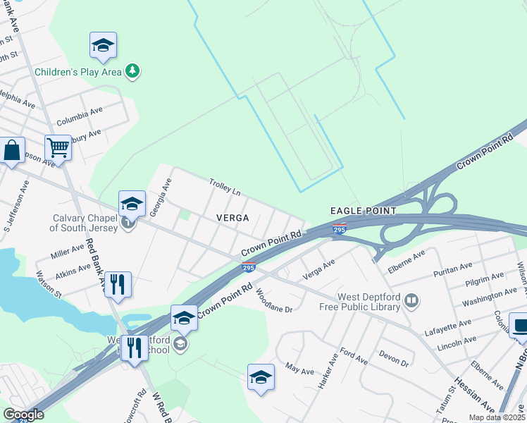 map of restaurants, bars, coffee shops, grocery stores, and more near 1366 Park Place in Westville