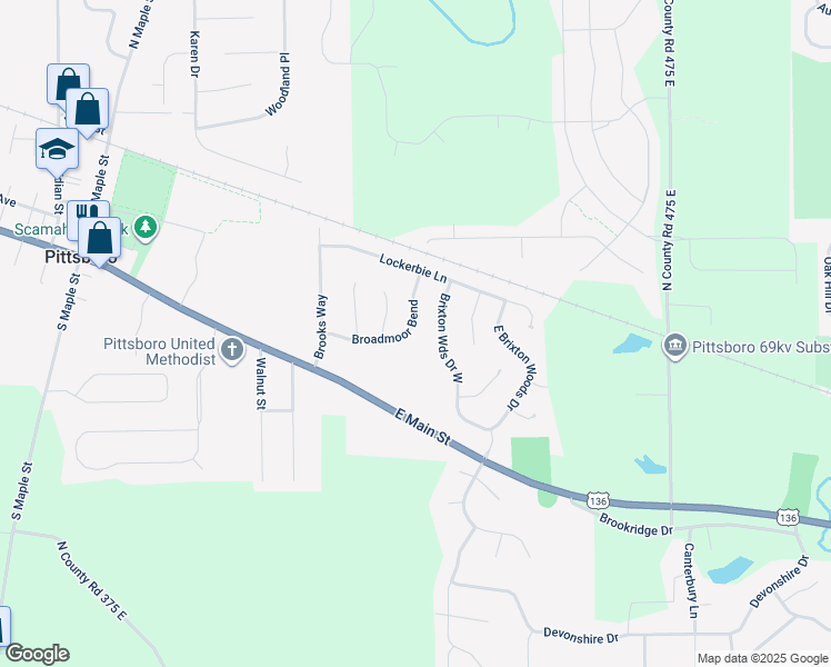 map of restaurants, bars, coffee shops, grocery stores, and more near 227 Broadmoor Bend in Pittsboro