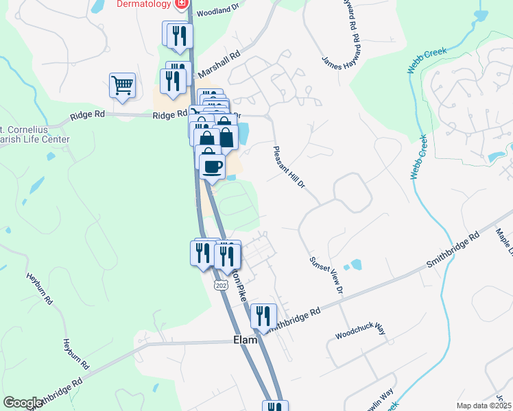 map of restaurants, bars, coffee shops, grocery stores, and more near 210 North Buck Tavern Way in Delaware County