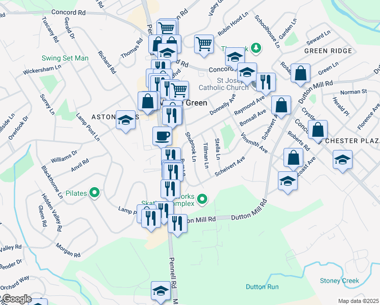 map of restaurants, bars, coffee shops, grocery stores, and more near 119 Shubrook Lane in Aston