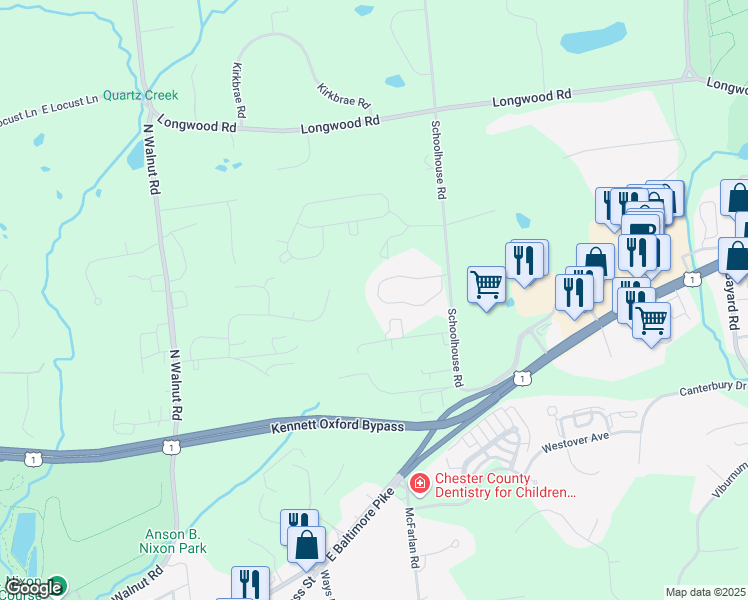 map of restaurants, bars, coffee shops, grocery stores, and more near 272 Cherry Lane in Kennett Square