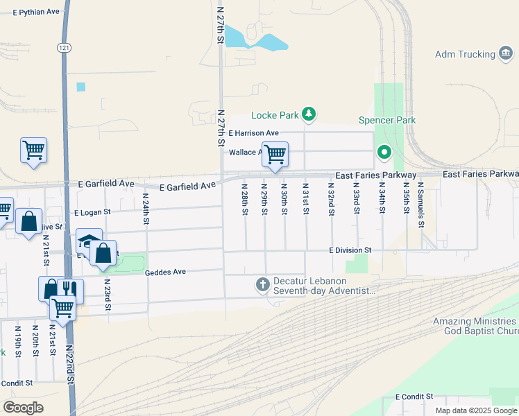 map of restaurants, bars, coffee shops, grocery stores, and more near 1700 North 28th Street in Decatur