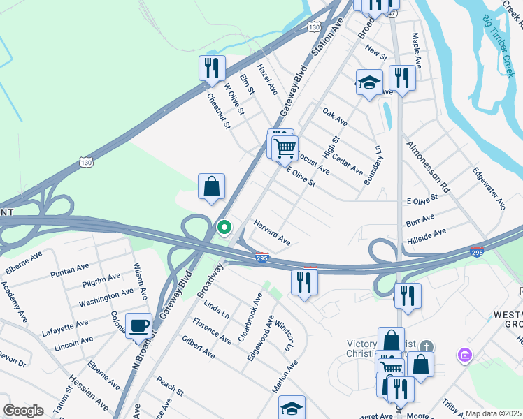 map of restaurants, bars, coffee shops, grocery stores, and more near 25 Harvard Avenue in Westville
