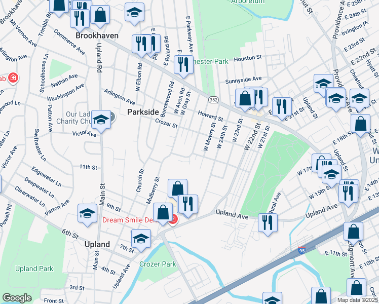 map of restaurants, bars, coffee shops, grocery stores, and more near 302 West Elkinton Avenue in Chester