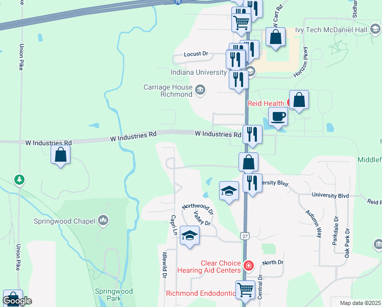 map of restaurants, bars, coffee shops, grocery stores, and more near 2050 Chester Boulevard in Richmond