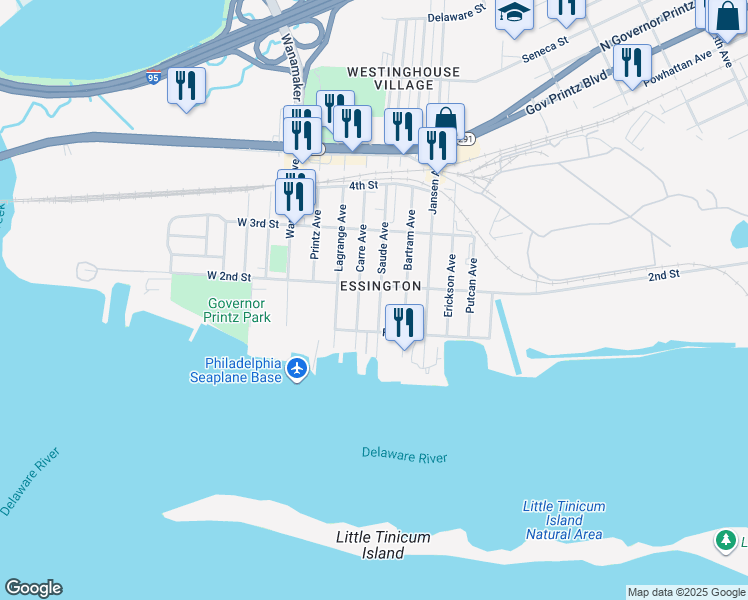 map of restaurants, bars, coffee shops, grocery stores, and more near 127 Saude Avenue in Tinicum Township