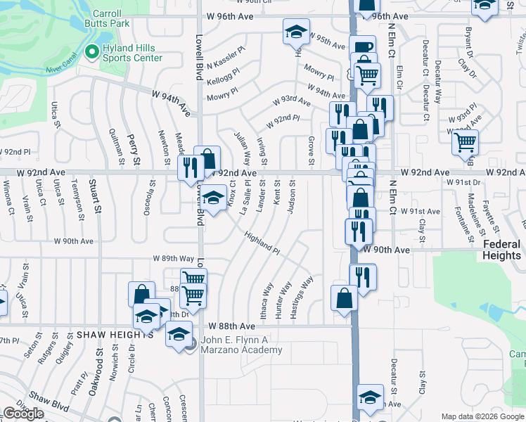 map of restaurants, bars, coffee shops, grocery stores, and more near 9062 Kent Street in Westminster