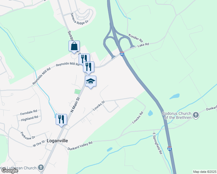 map of restaurants, bars, coffee shops, grocery stores, and more near 117 Old Orchard Road in York