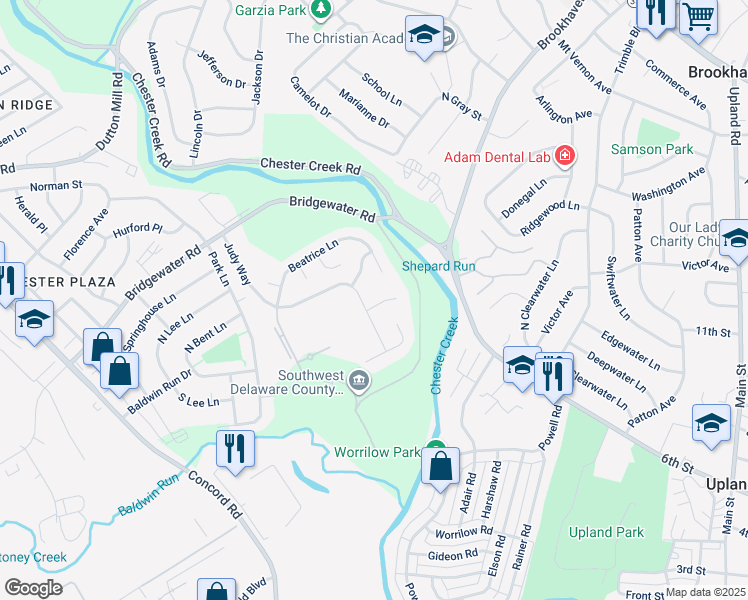 map of restaurants, bars, coffee shops, grocery stores, and more near 193 Megan Circle in Aston