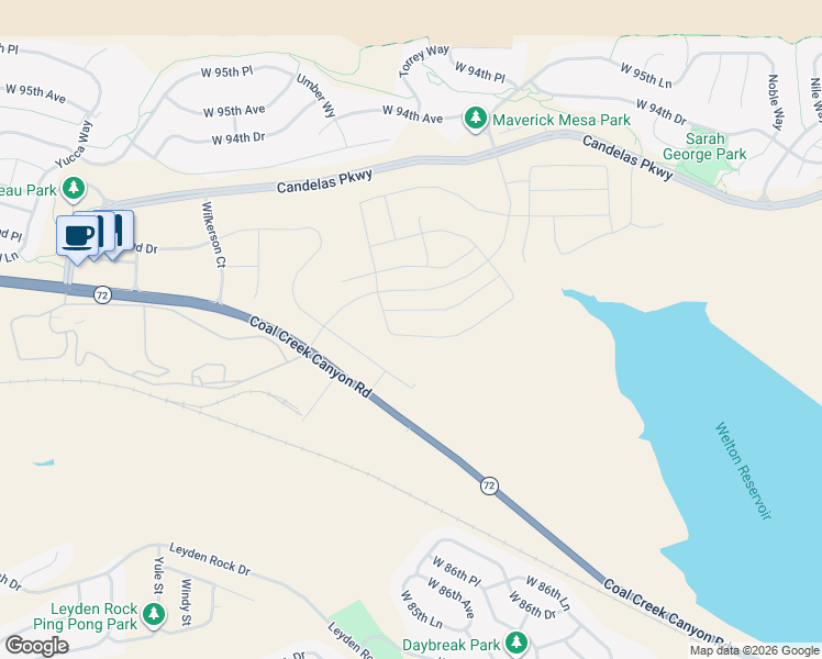 map of restaurants, bars, coffee shops, grocery stores, and more near 17304-17396 Coal Creek Canyon Road in Arvada