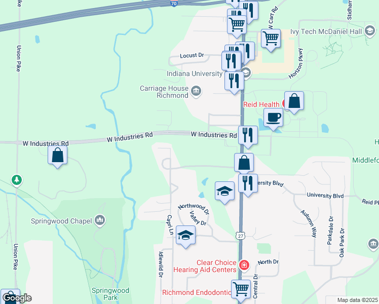 map of restaurants, bars, coffee shops, grocery stores, and more near 2050 Chester Boulevard in Richmond