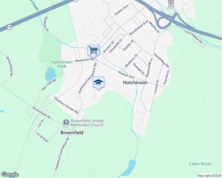 map of restaurants, bars, coffee shops, grocery stores, and more near 226 Mountain View Road in Uniontown