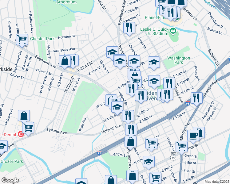 map of restaurants, bars, coffee shops, grocery stores, and more near 15 East 18th Street in Chester