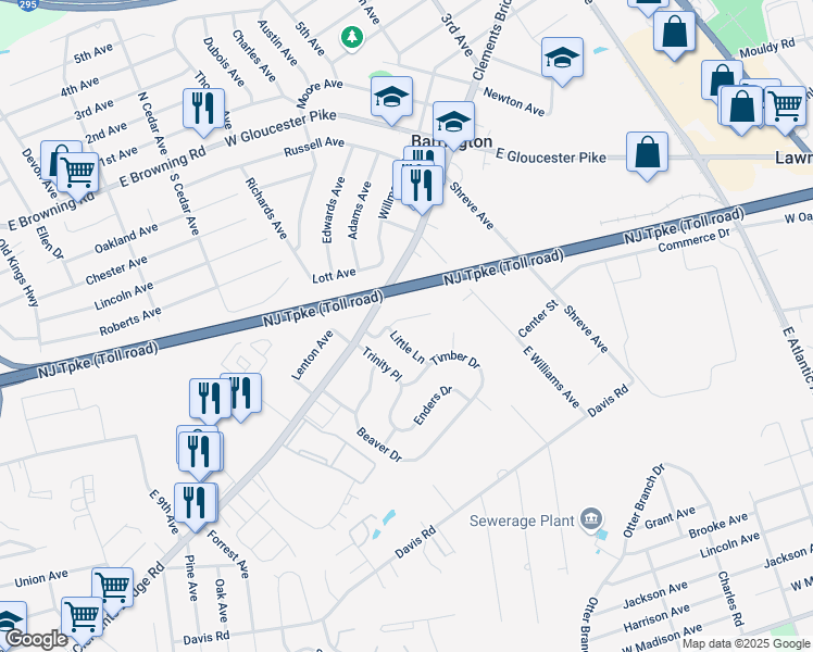 map of restaurants, bars, coffee shops, grocery stores, and more near 22 Clark Drive in Barrington