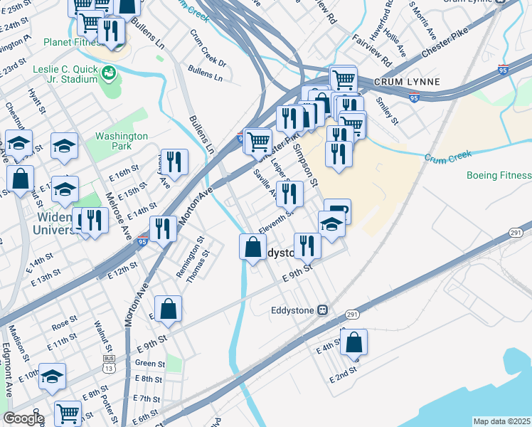 map of restaurants, bars, coffee shops, grocery stores, and more near 1229 East 12th Street in Eddystone