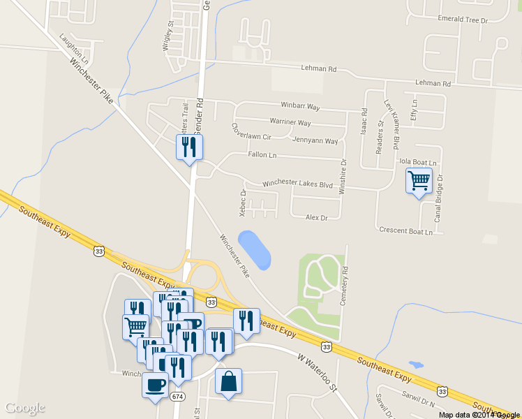 map of restaurants, bars, coffee shops, grocery stores, and more near 5626 Xebec Drive in Canal Winchester