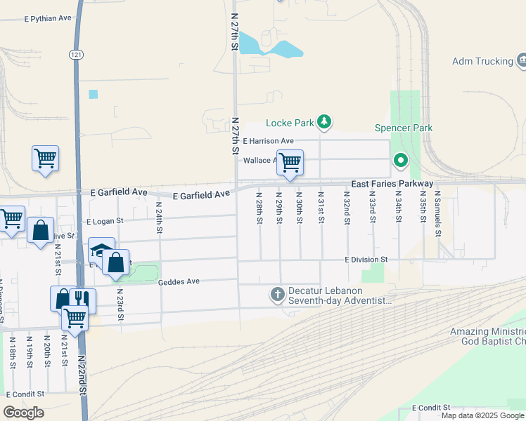 map of restaurants, bars, coffee shops, grocery stores, and more near 1946 North 28th Street in Decatur
