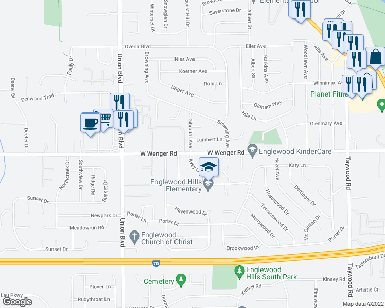 map of restaurants, bars, coffee shops, grocery stores, and more near 702 Gibraltar Avenue in Englewood