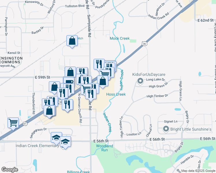 map of restaurants, bars, coffee shops, grocery stores, and more near 11101 Pendleton Pike in Indianapolis