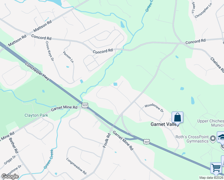 map of restaurants, bars, coffee shops, grocery stores, and more near 1075 Lorraine Drive in Garnet Valley