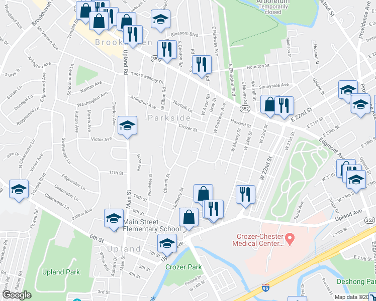 map of restaurants, bars, coffee shops, grocery stores, and more near 2638 Parkside Terrace in Brookhaven