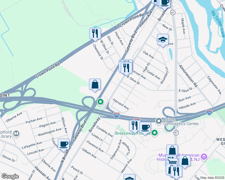 map of restaurants, bars, coffee shops, grocery stores, and more near 1026 Broadway in Westville