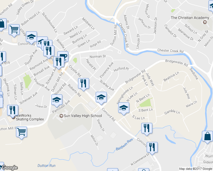 map of restaurants, bars, coffee shops, grocery stores, and more near 55 Scarlet Avenue in Aston