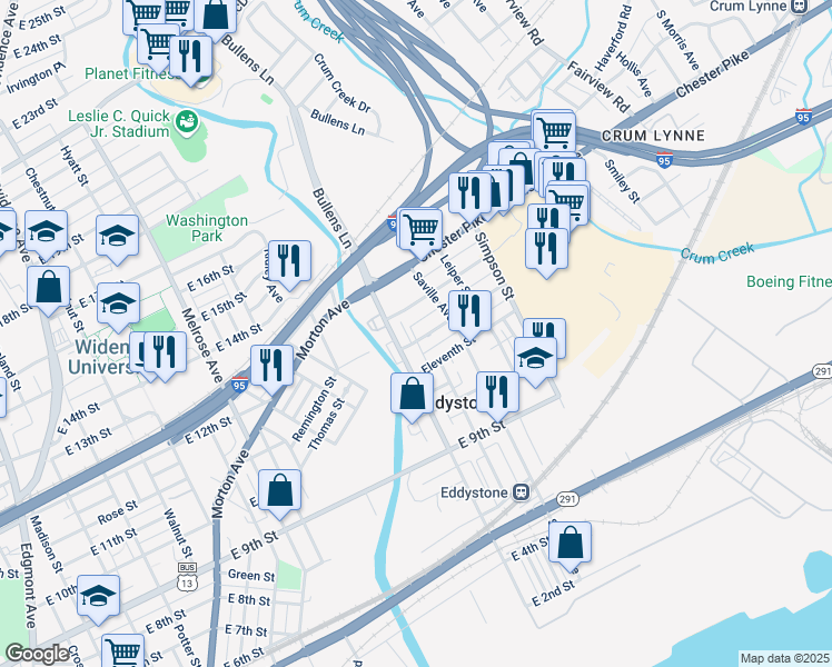 map of restaurants, bars, coffee shops, grocery stores, and more near 1220 E 12th St in Eddystone