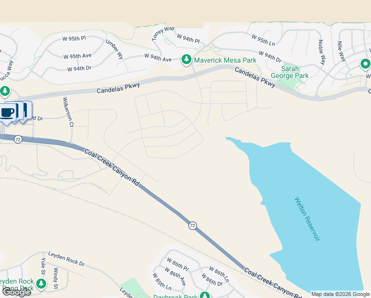 map of restaurants, bars, coffee shops, grocery stores, and more near 16945 West 92nd Loop in Arvada