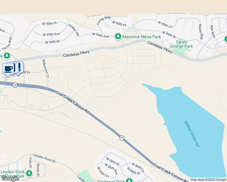 map of restaurants, bars, coffee shops, grocery stores, and more near 17280-17302 Coal Creek Canyon Road in Arvada