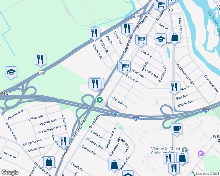 map of restaurants, bars, coffee shops, grocery stores, and more near 1000 Gateway Boulevard in Westville