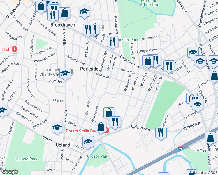 map of restaurants, bars, coffee shops, grocery stores, and more near 204 West Parkway Avenue in Chester