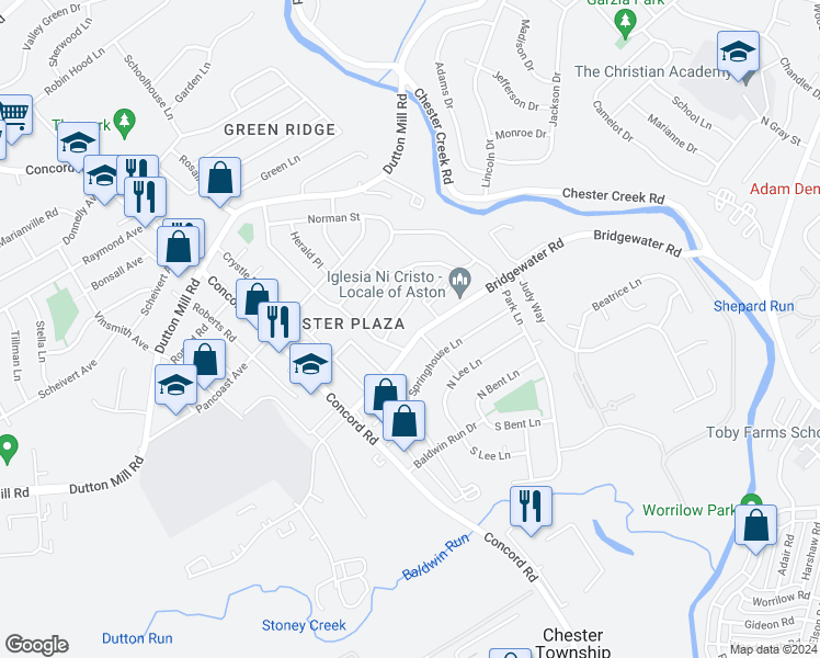 map of restaurants, bars, coffee shops, grocery stores, and more near 2180 Bridgewater Road in Aston