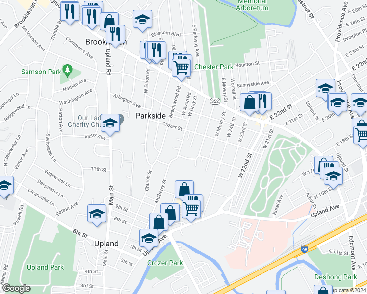 map of restaurants, bars, coffee shops, grocery stores, and more near 213 Gray Street in Chester