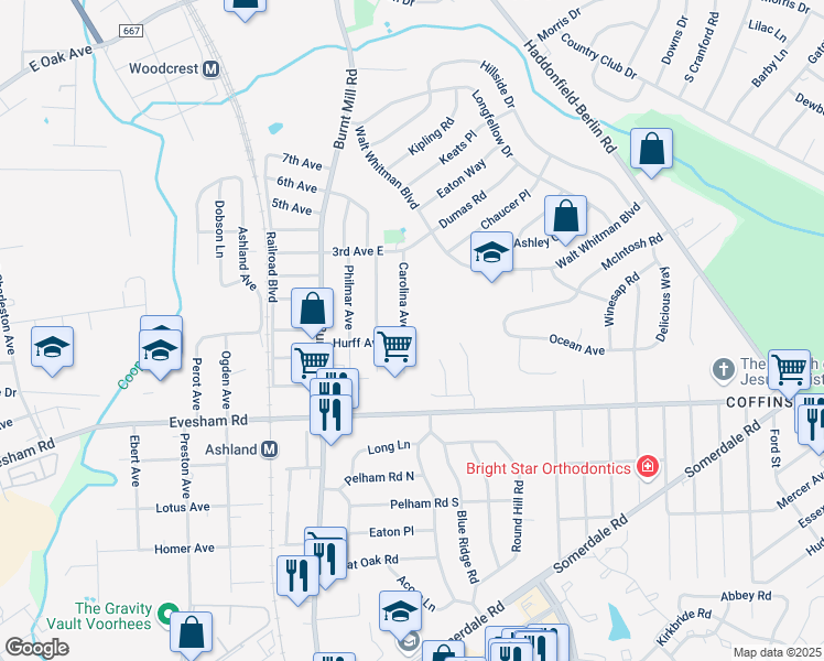 map of restaurants, bars, coffee shops, grocery stores, and more near 107 Carolina Avenue in Cherry Hill