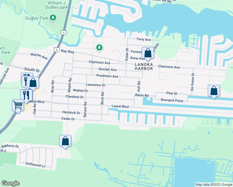 map of restaurants, bars, coffee shops, grocery stores, and more near 425 Sycamore Drive in Lacey Township