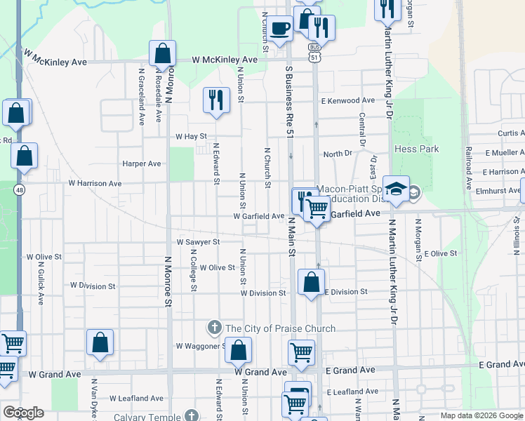 map of restaurants, bars, coffee shops, grocery stores, and more near 2000-2098 N Church St in Decatur